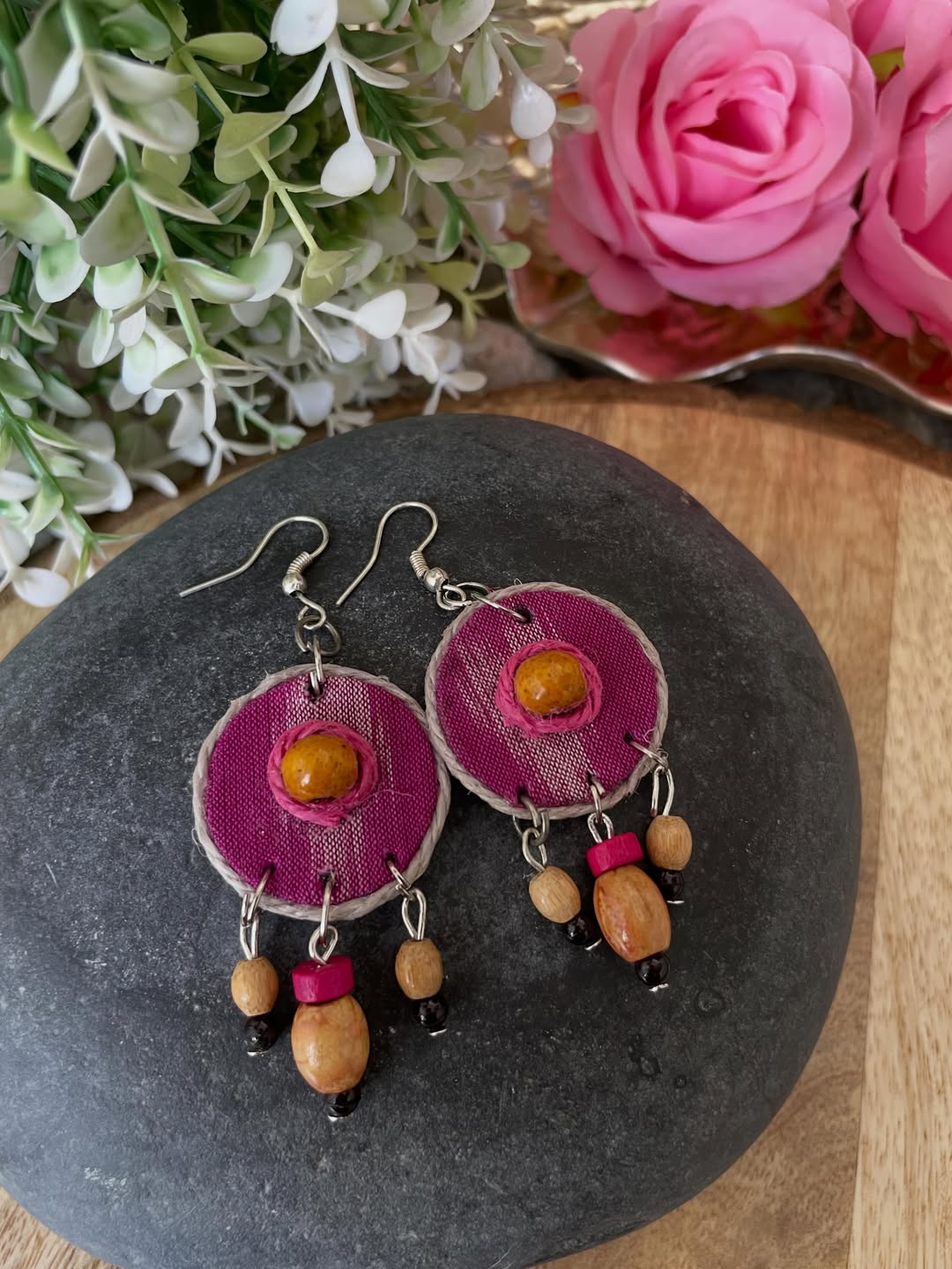 Boho Magenta Circle Drops