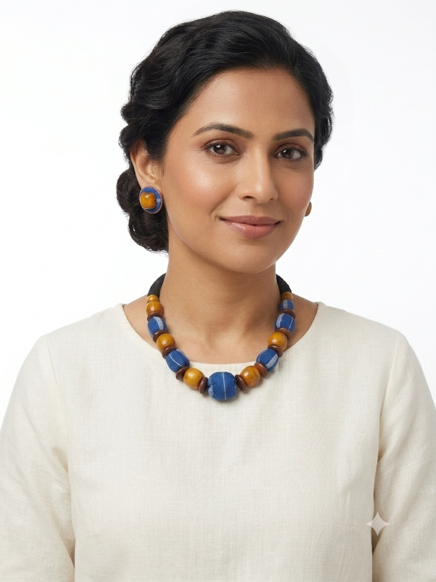 Cotton Blue Ikat Beaded - Image 2