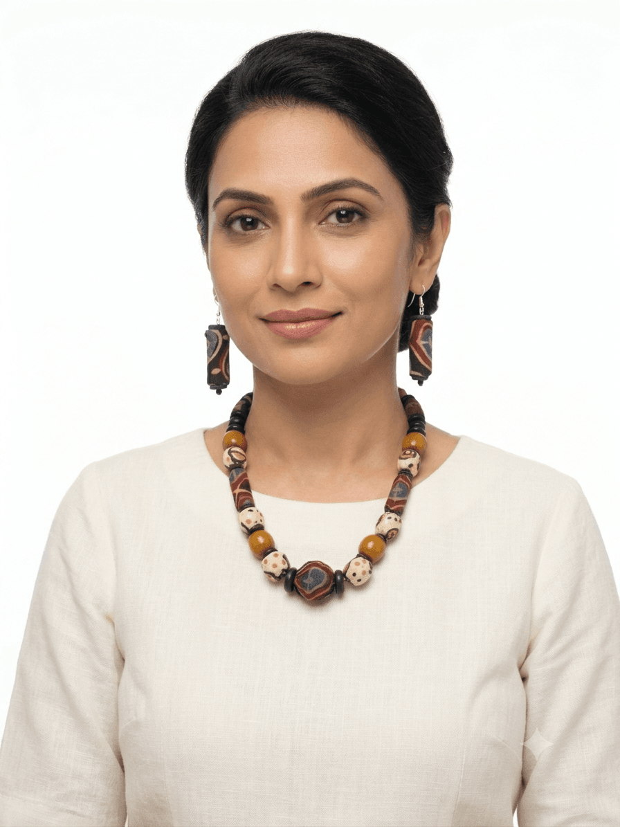 Cotton B&W Ajrakh Beaded - Image 2