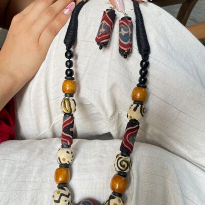 Cotton B&W Ajrakh Beaded