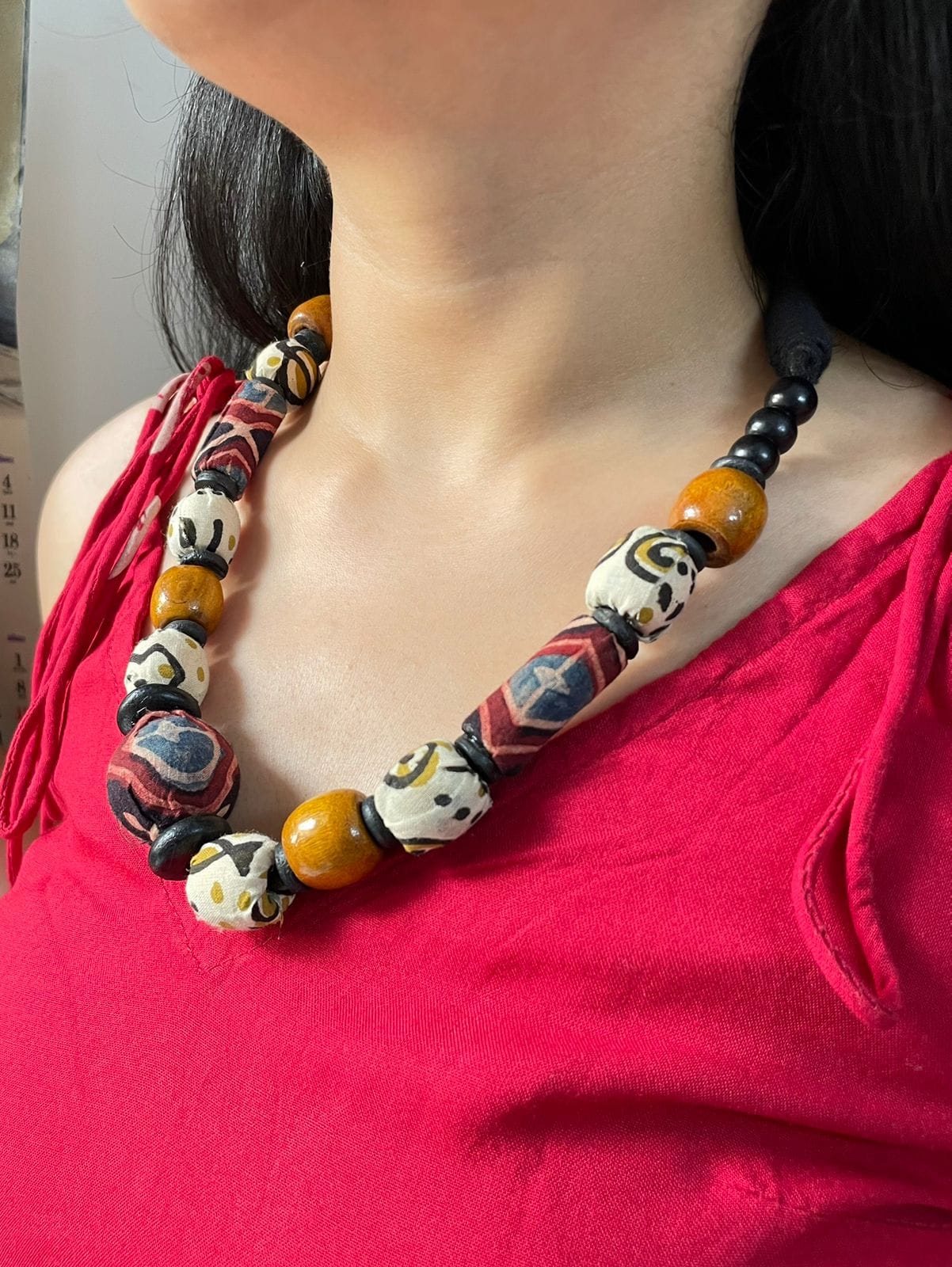 Cotton B&W Ajrakh Beaded - Image 4