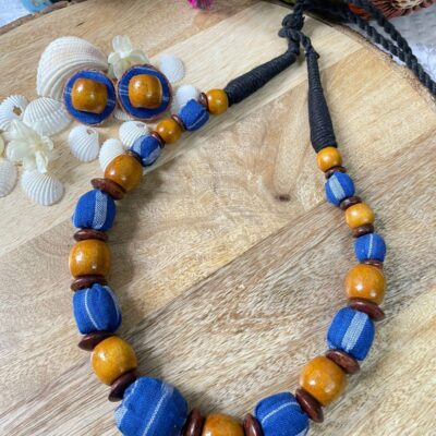 Cotton Blue Ikat Beaded