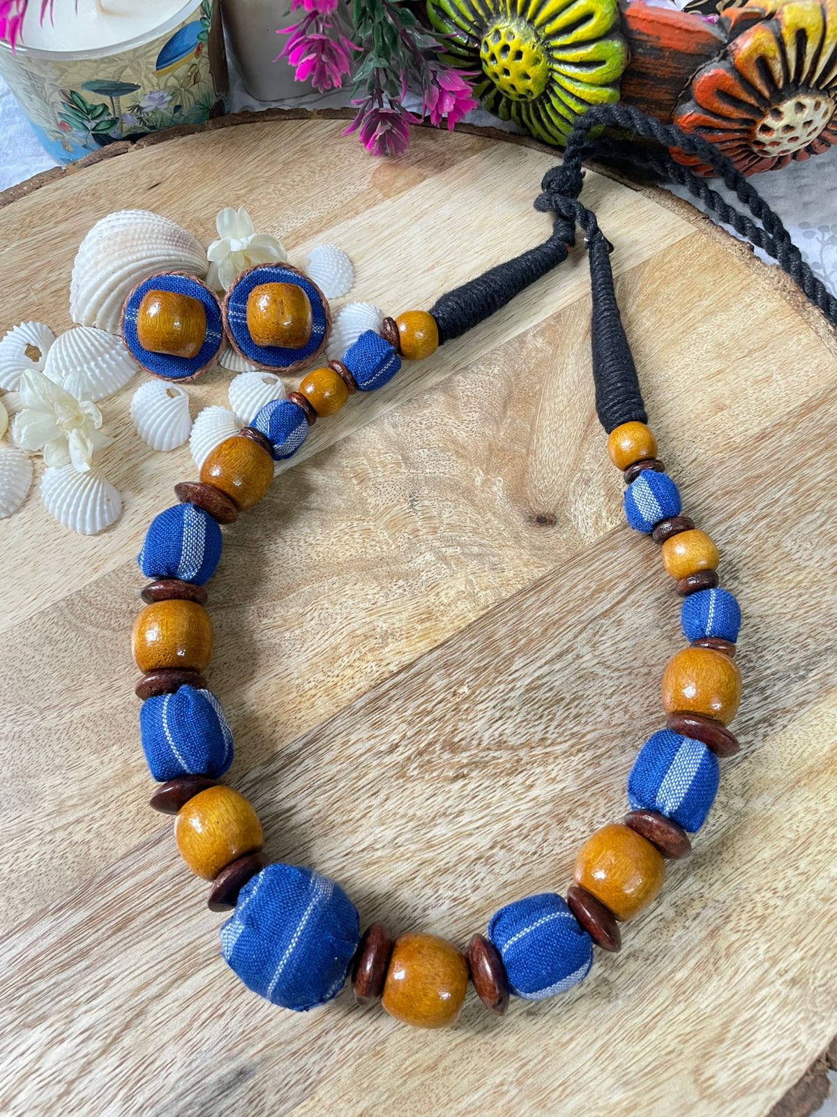 Cotton Blue Ikat Beaded