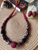 Block Printed Black & Red Ajrakh Beaded