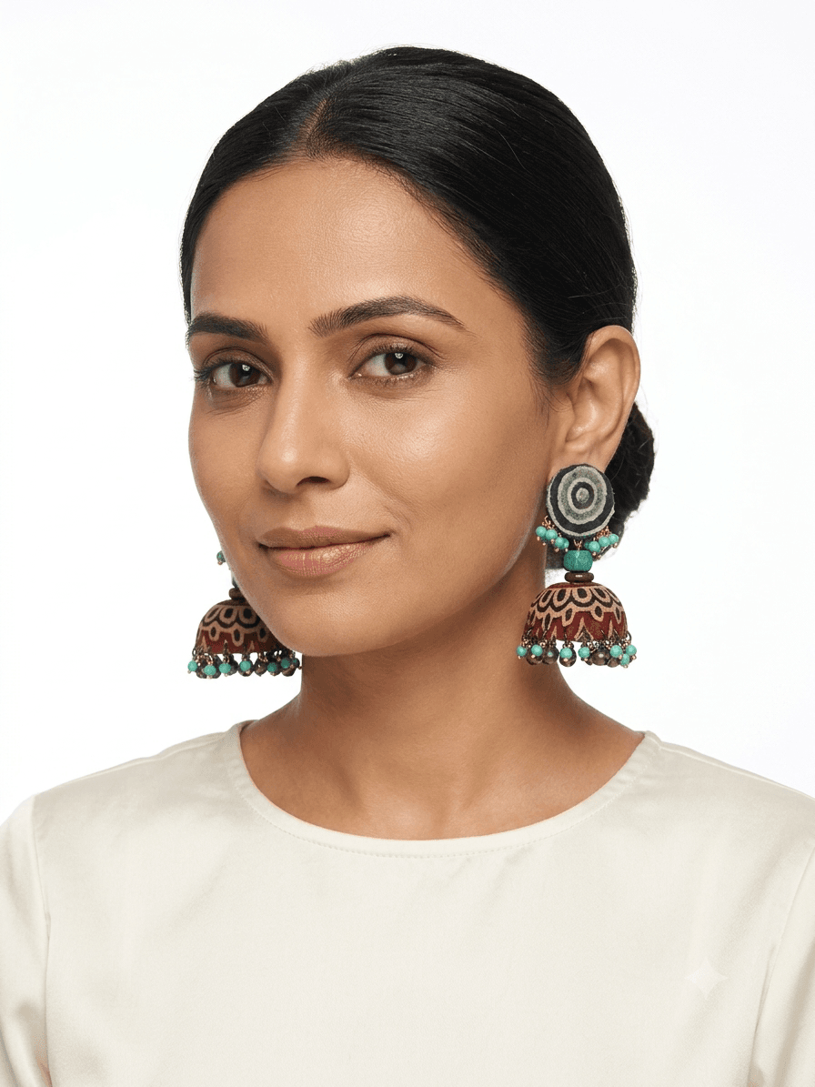 Mallika Ajrakh Fabric Jhumka - Image 2