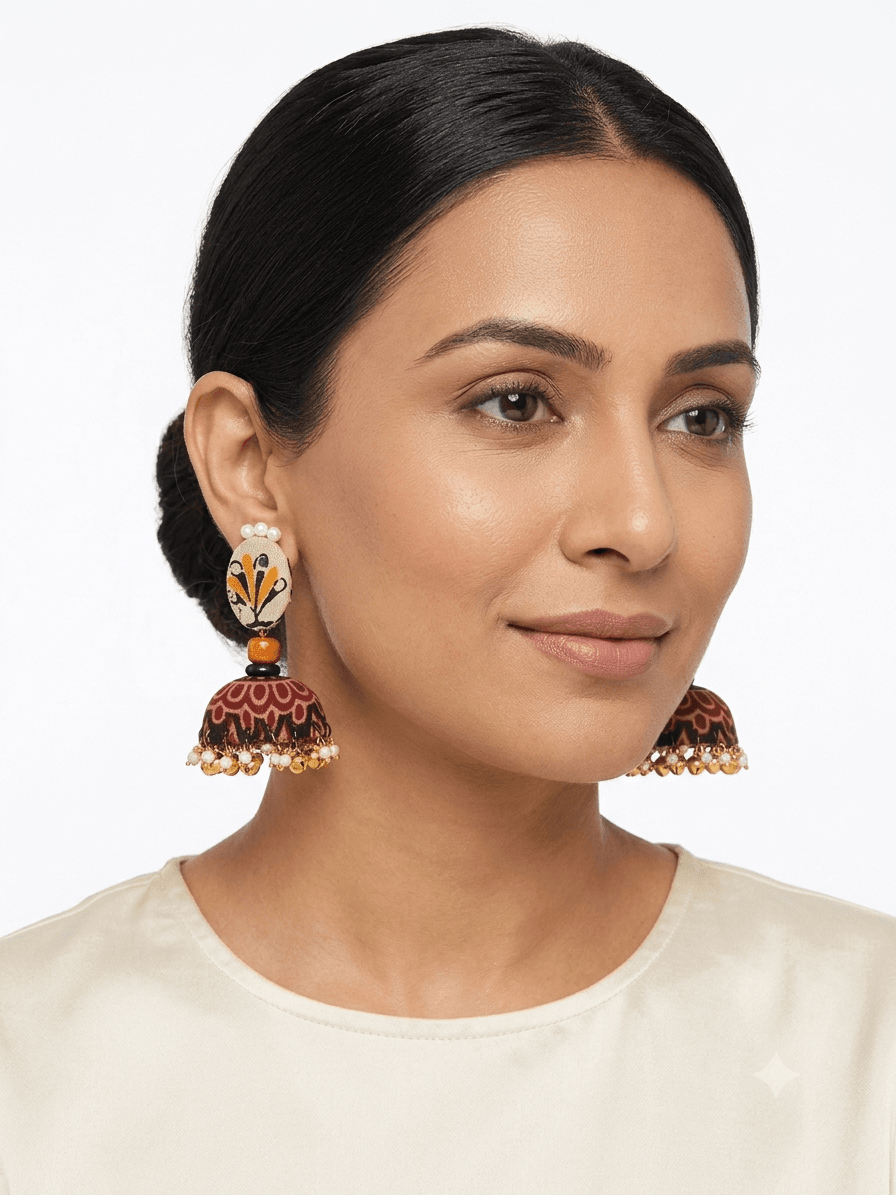 Kalika Ajrakh Fabric Jhumka - Image 2