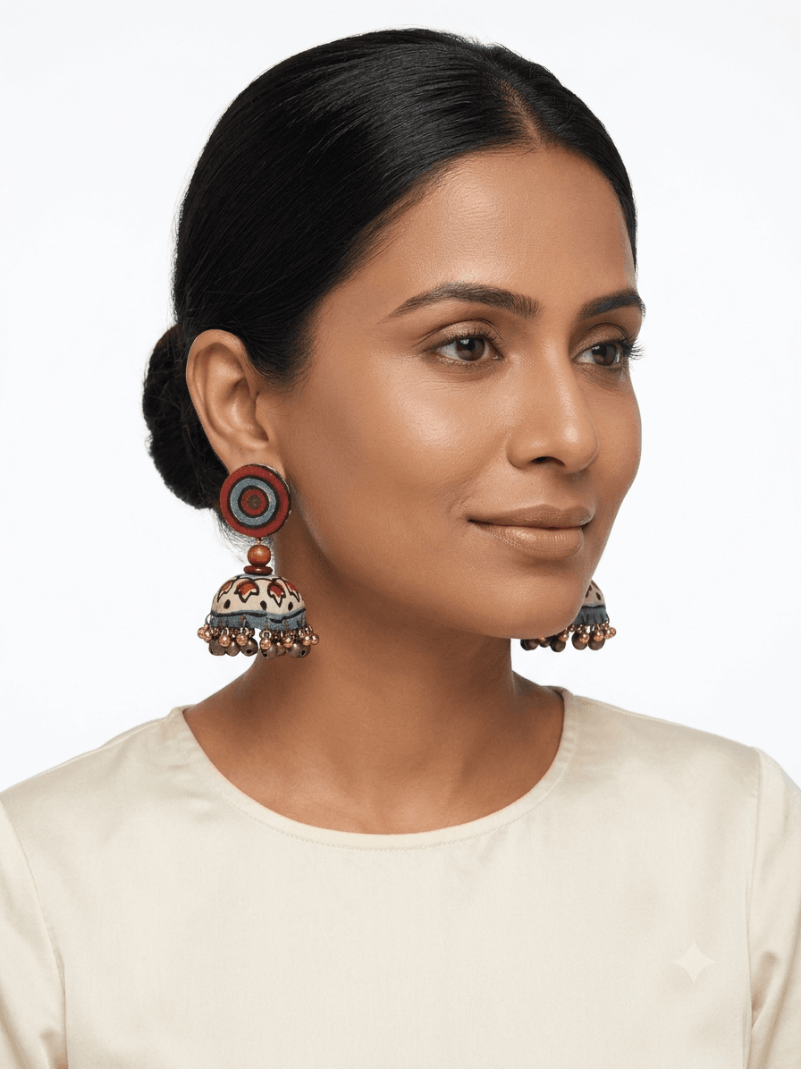 Bindu Ajrakh Fabric Jhumka - Image 2