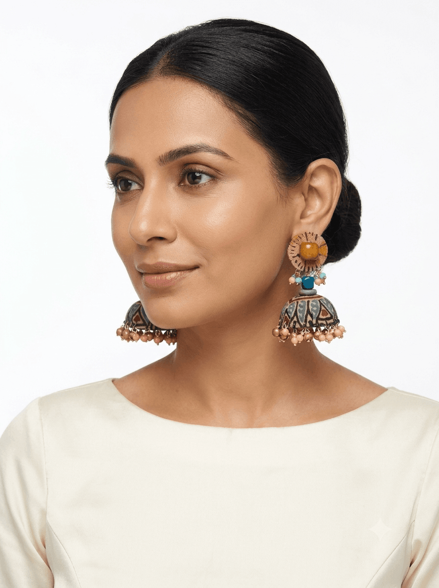 Mrignayani Handcrafted Fabric Jhumkis - Image 2