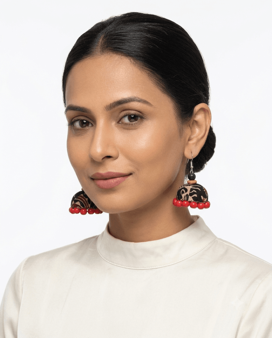 Nisha Handcrafted Fabric Jhumkis - Image 2