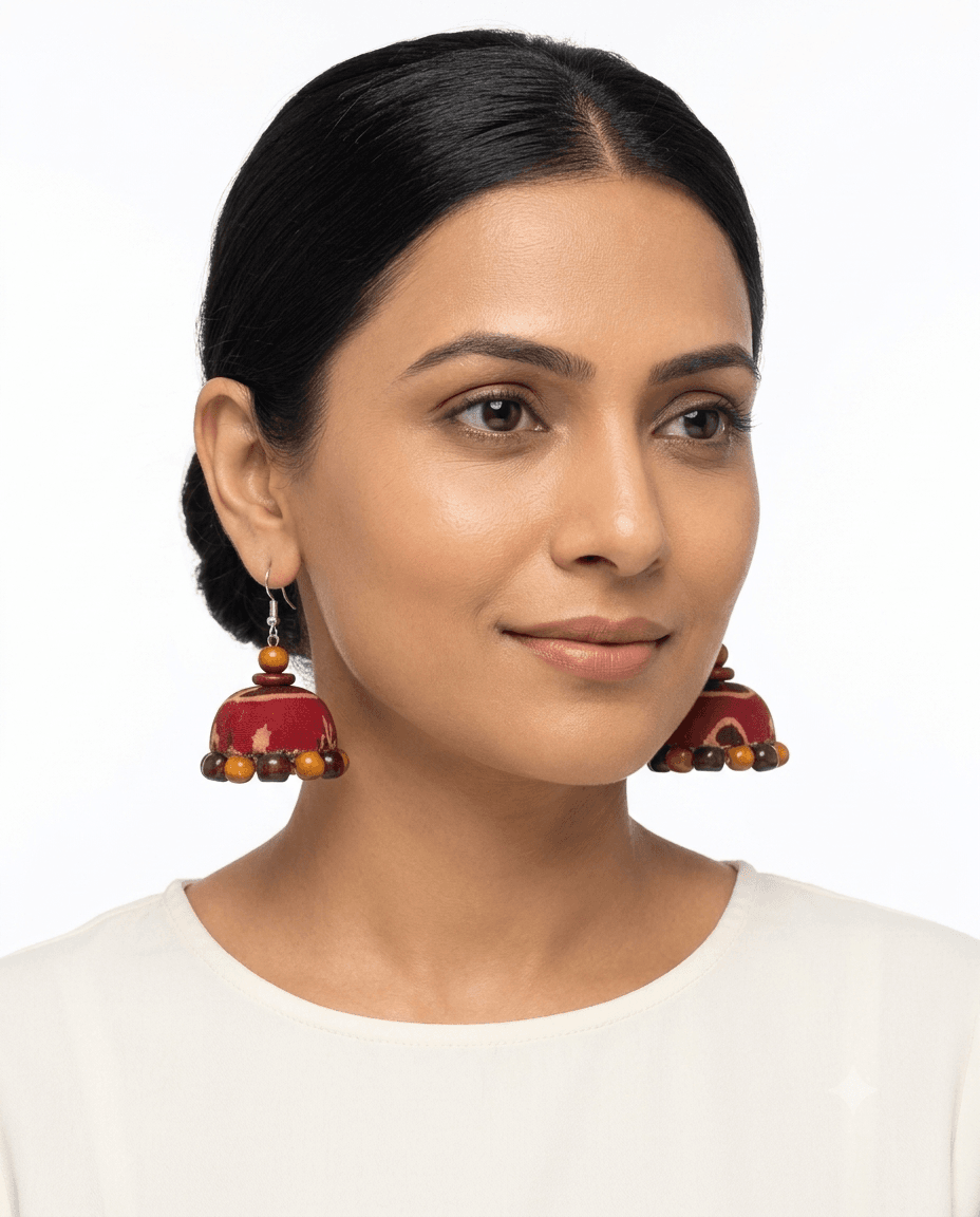 Leela Handcrafted Fabric Jhumkis - Image 2