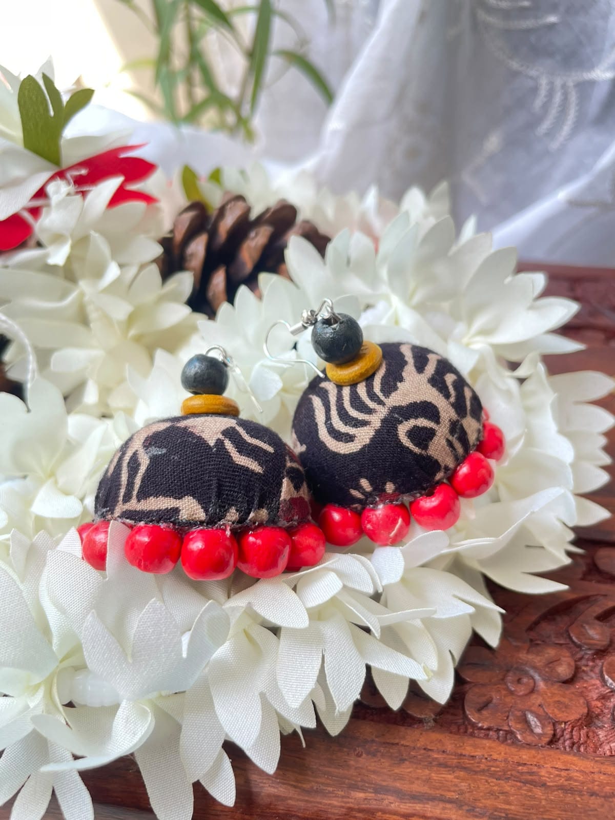 Nisha Handcrafted Fabric Jhumkis - Image 4