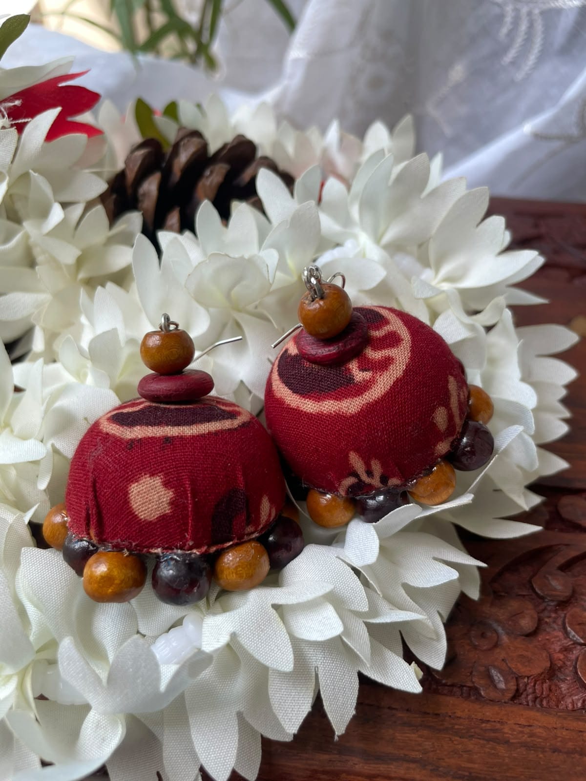 Leela Handcrafted Fabric Jhumkis - Image 4