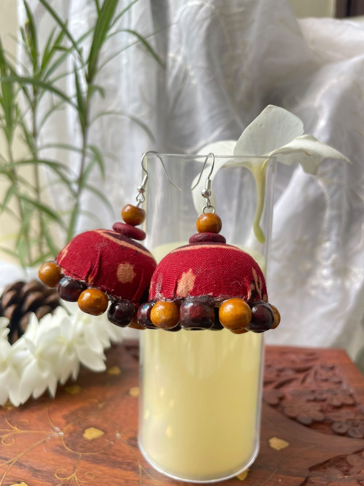 Leela Handcrafted Fabric Jhumkis - Image 3