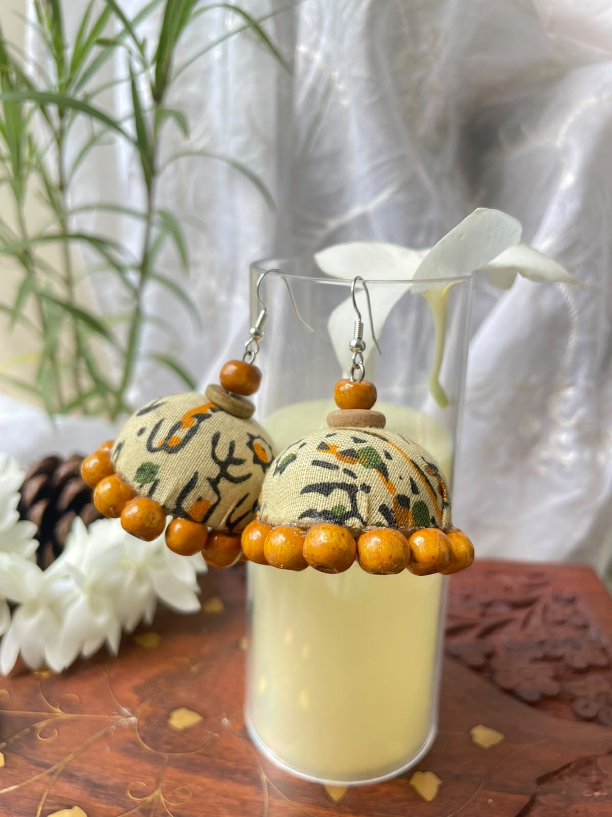 Maaya Handcrafted Fabric Jhumkis - Image 3