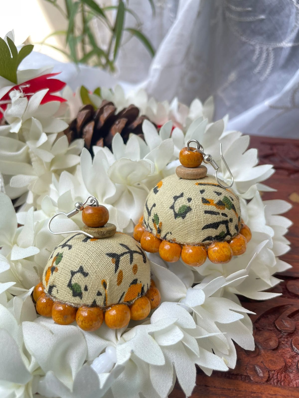 Maaya Handcrafted Fabric Jhumkis - Image 4