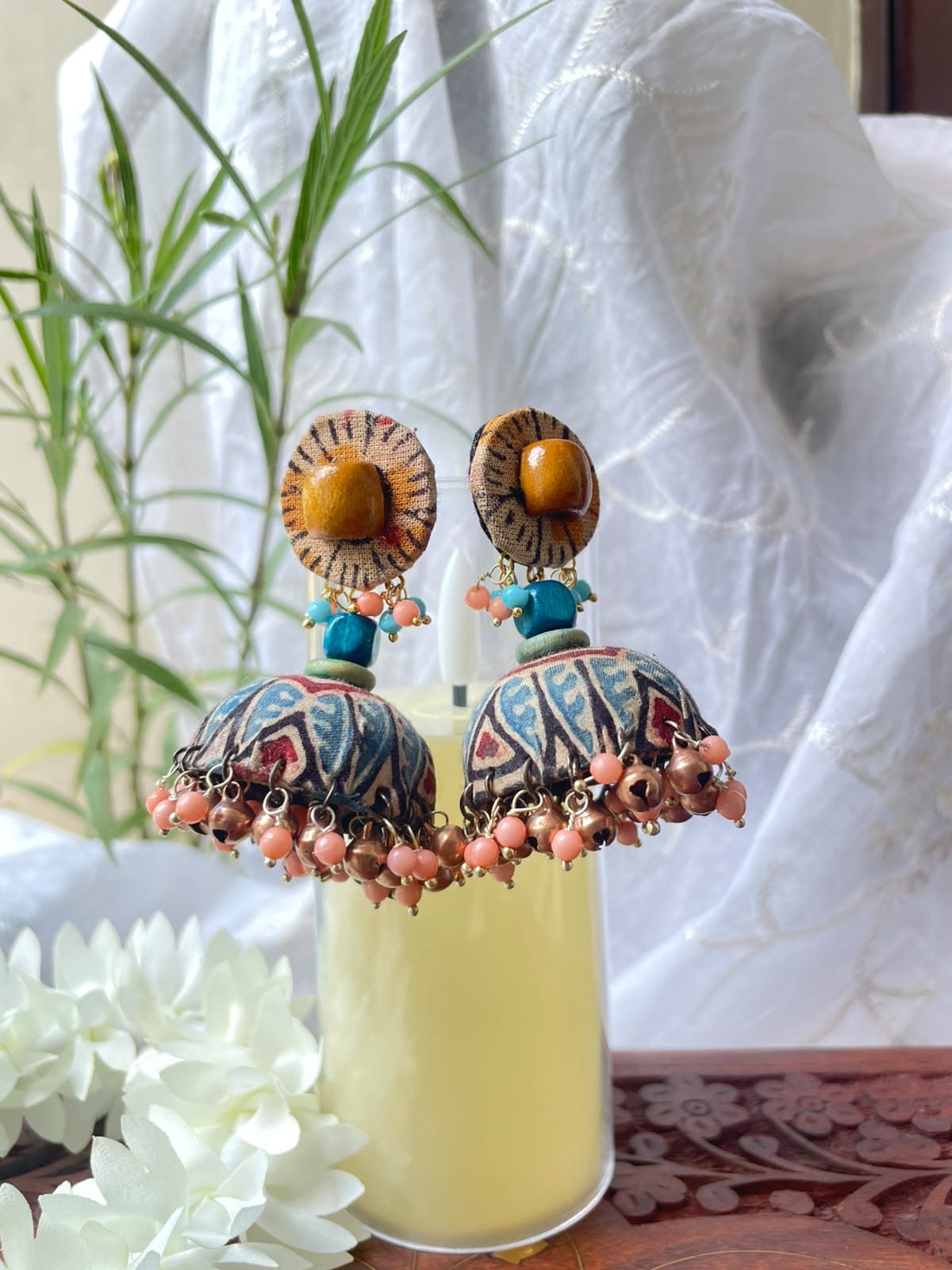 Mrignayani Handcrafted Fabric Jhumkis - Image 4