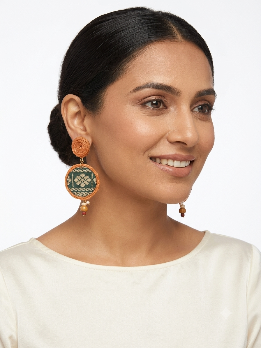 Sanskriti Fabric & Jute Earrings - Image 2