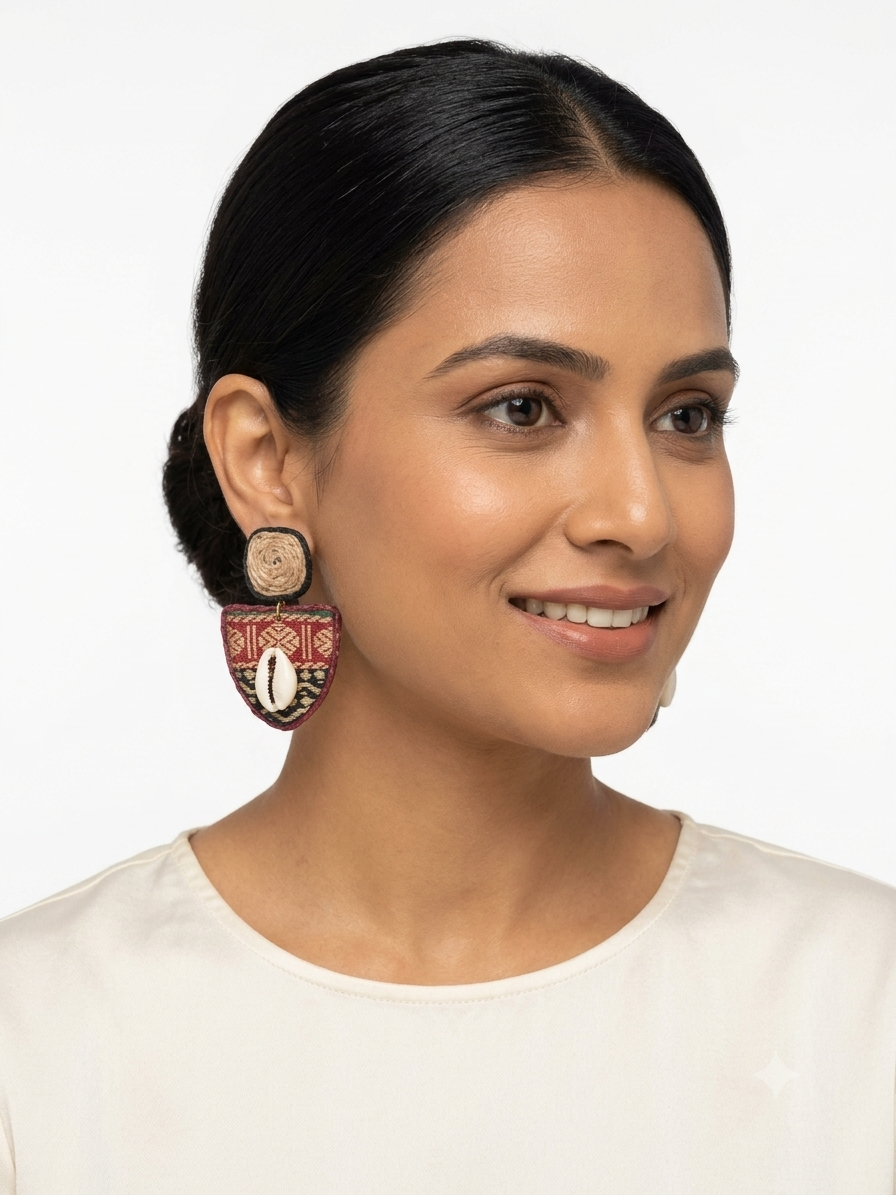 Yamini Fabric & Cowrie Earrings - Image 2
