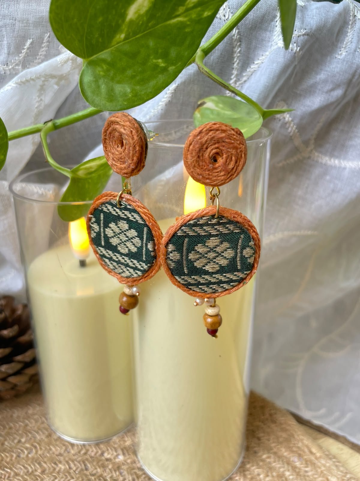 Sanskriti Fabric & Jute Earrings - Image 3