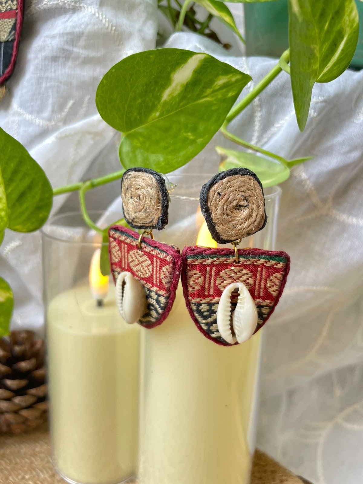 Yamini Fabric & Cowrie Earrings