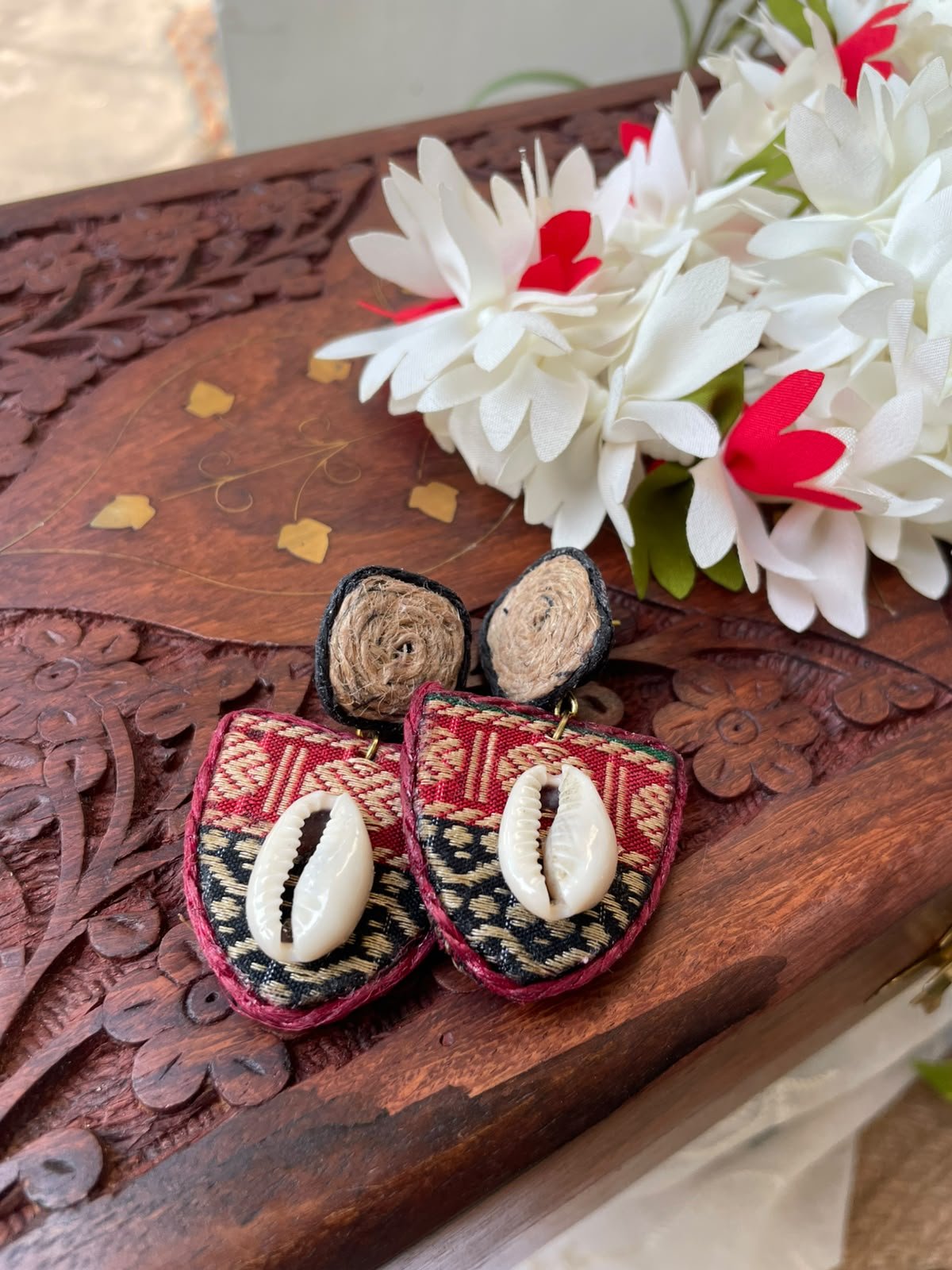 Yamini Fabric & Cowrie Earrings - Image 3