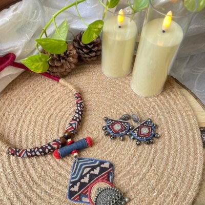 Vanika - Richa: Ajrakh Hasli & Earrings Set